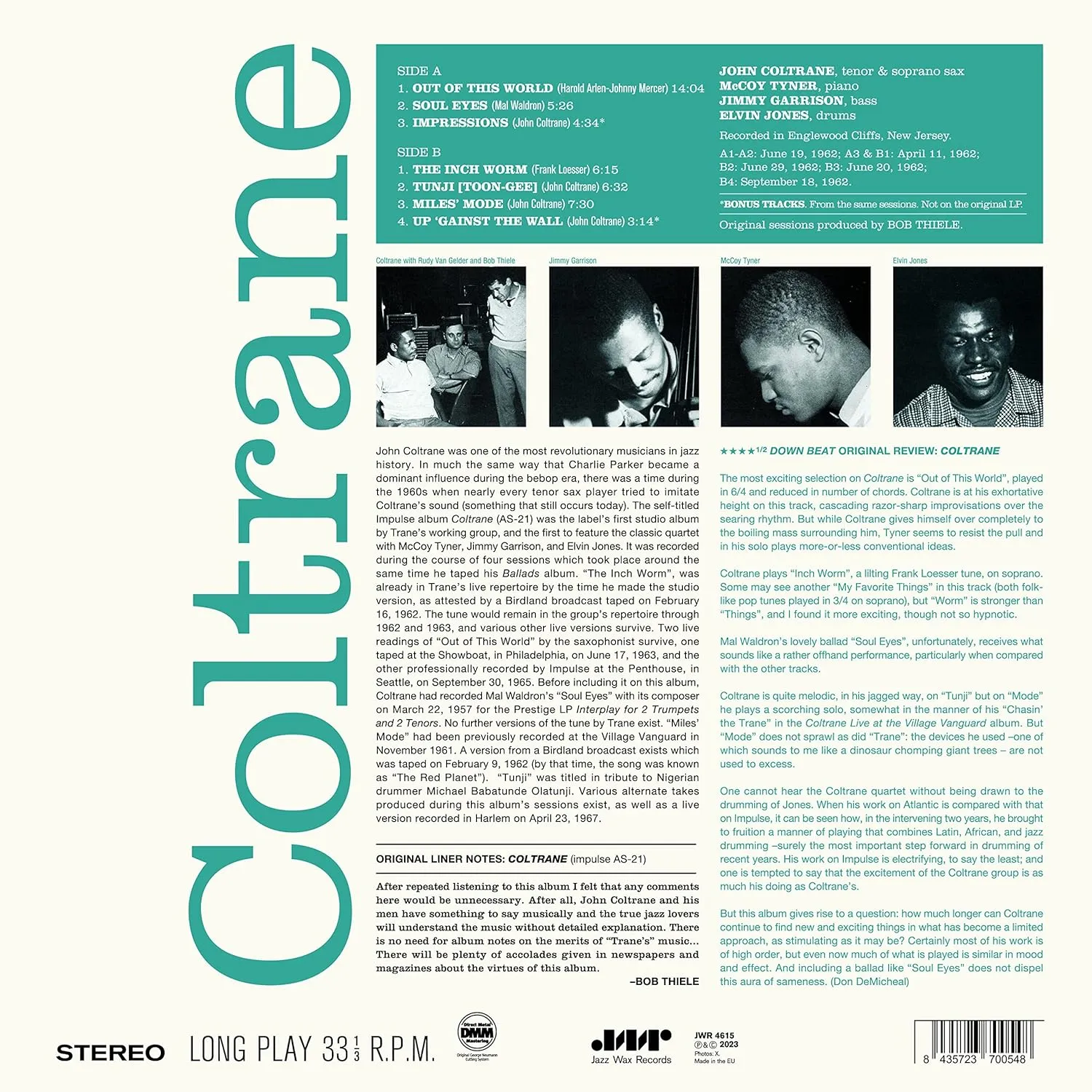 John Coltrane - Coltrane (1962 LP) - 180g Vinyl with Bonus Tracks - High-Definition Audiophile Pressing