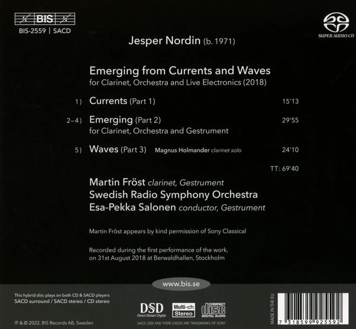 Nordin: Emerging [Martin Fröst; Swedish Radio Symphony Orchestra; Esa-Pekka Salonen] [Bis: BIS2559] [Audio CD]