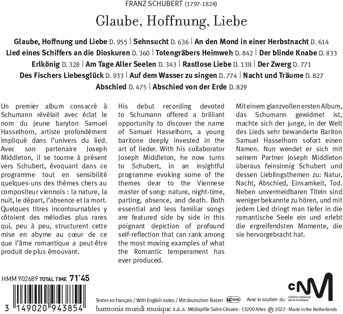 Schubert: Glaube, Hoffnung, Liebe, Lieder [Audio CD]