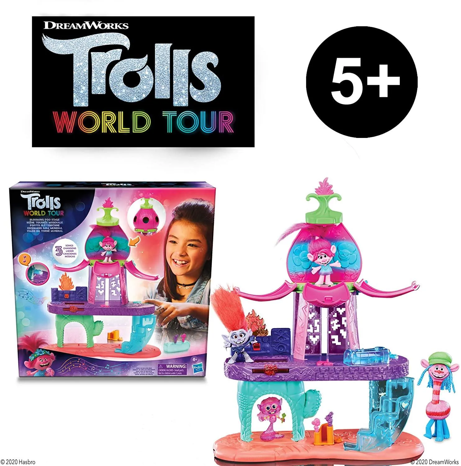 Trolls World Tour Blooming Pod Stage Musical Toy - Interactive Playset with Poppy Figure for Kids 4  (E7721)