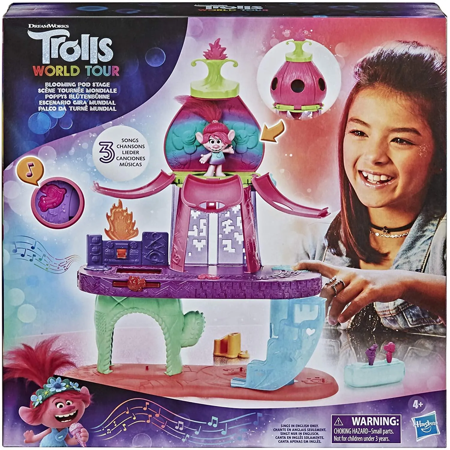 Trolls World Tour Blooming Pod Stage Musical Toy - Interactive Playset with Poppy Figure for Kids 4  (E7721)